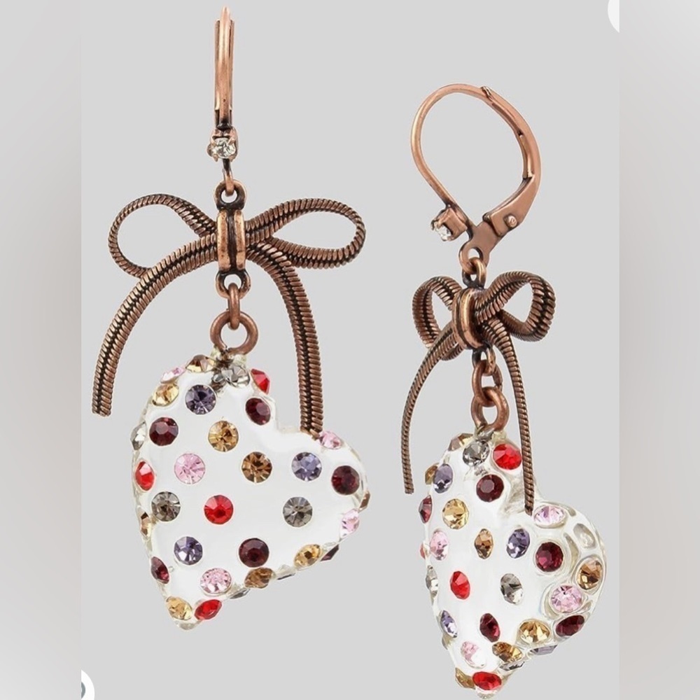 Betsy Johnson Clear Crystal Heart Drop Earrings - Picture 3 of 14